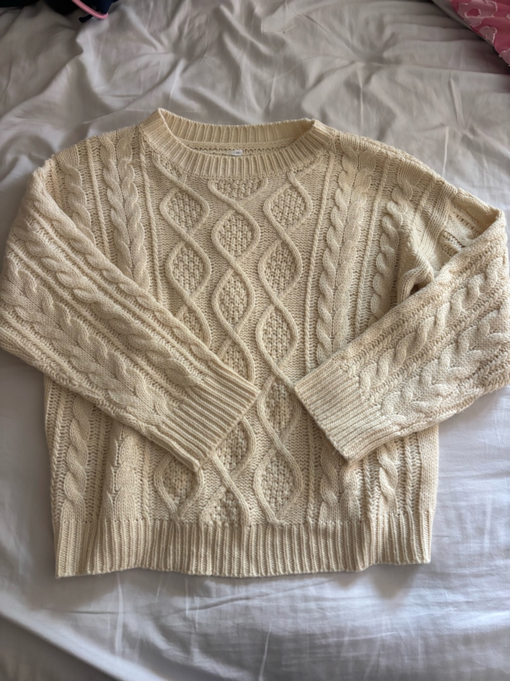 Amazon Cream Cable Knit Crewneck Sweater